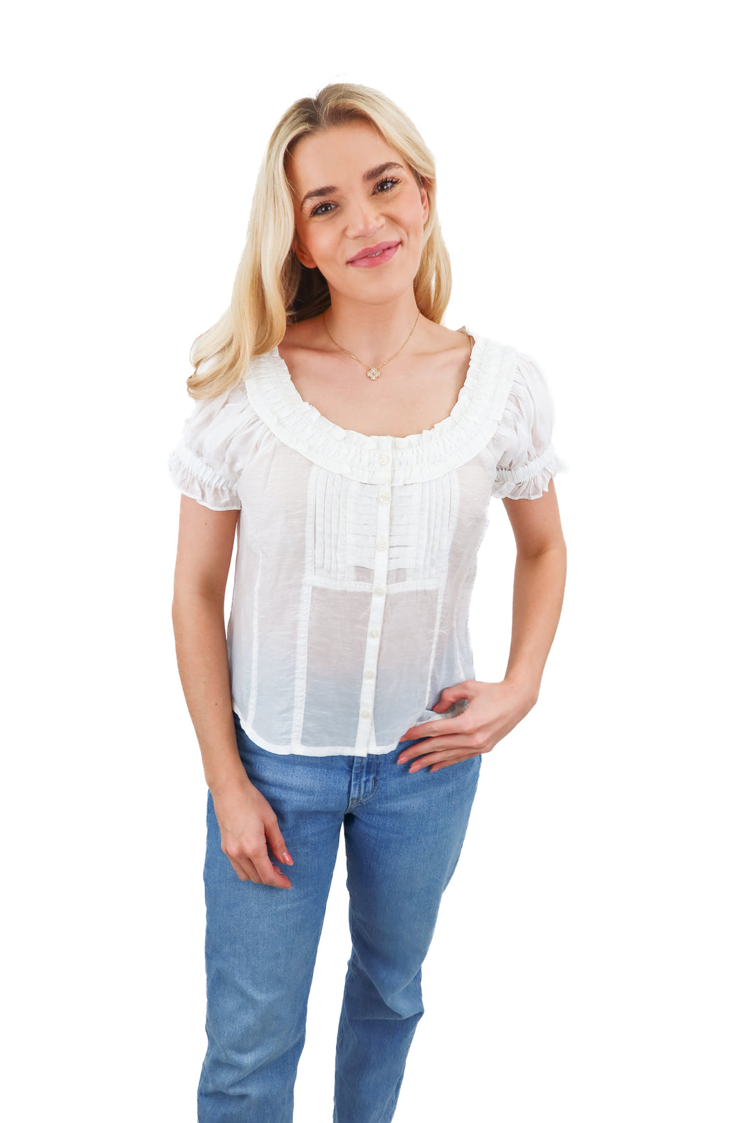 Pilcro white short sleeve sheer silky blouse (S; retail $108)
