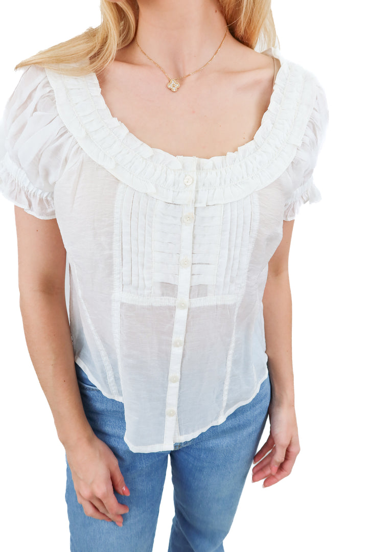 Pilcro white short sleeve sheer silky blouse (S; retail $108)