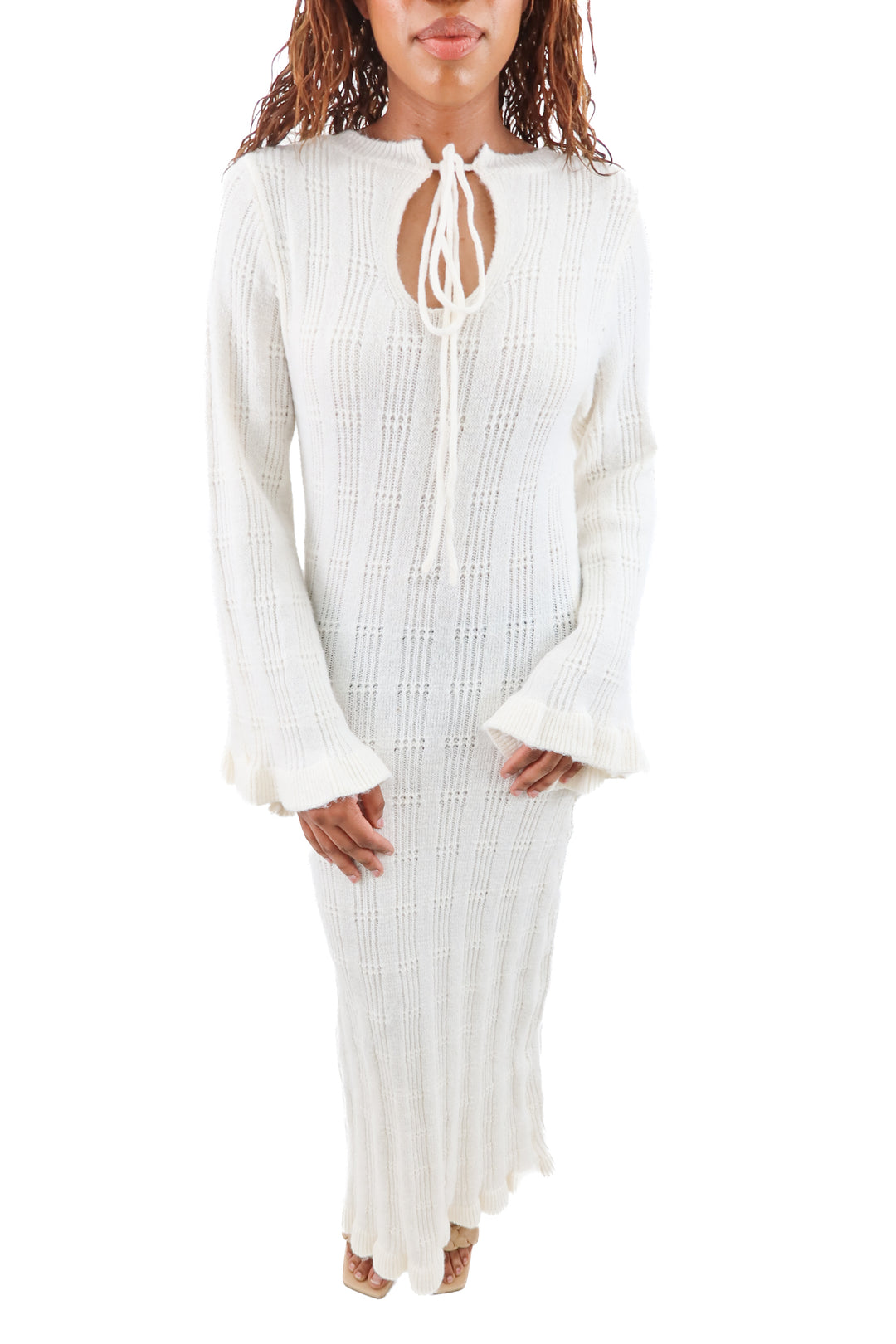 cupshe cream knit long sleeve maxi dress nwt (s)