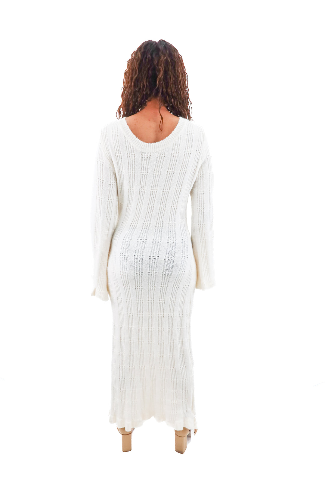 cupshe cream knit long sleeve maxi dress nwt (s)
