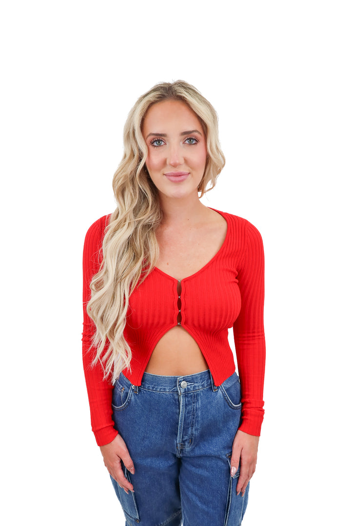 superdown red ribbed long top (xs; retail $70)