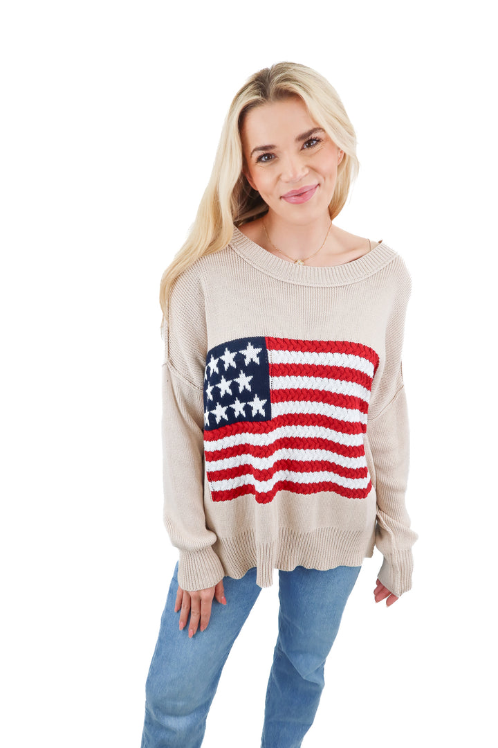 Miracle beige american flag knit sweater (XS/S)