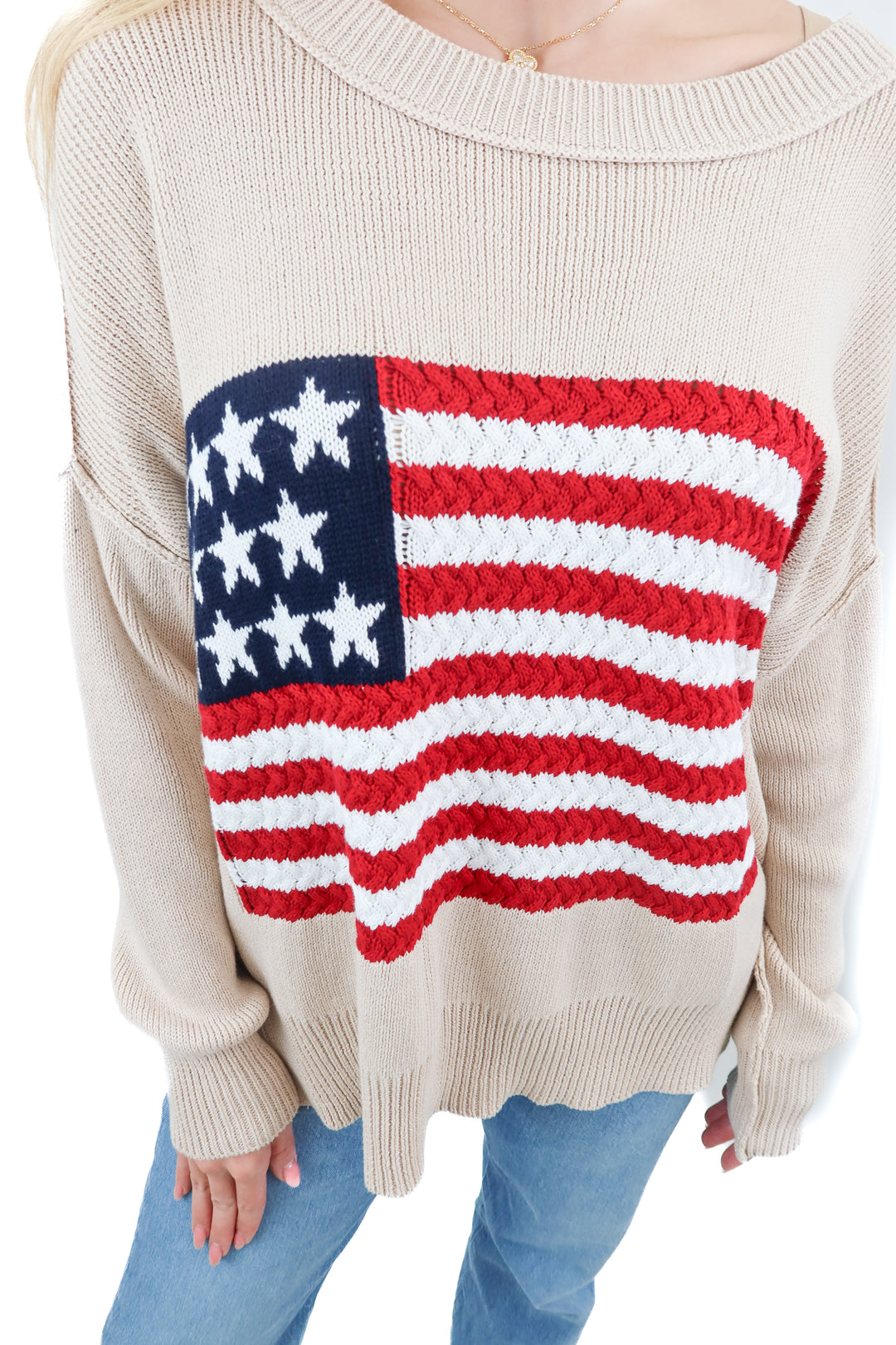 Miracle beige american flag knit sweater (XS/S)