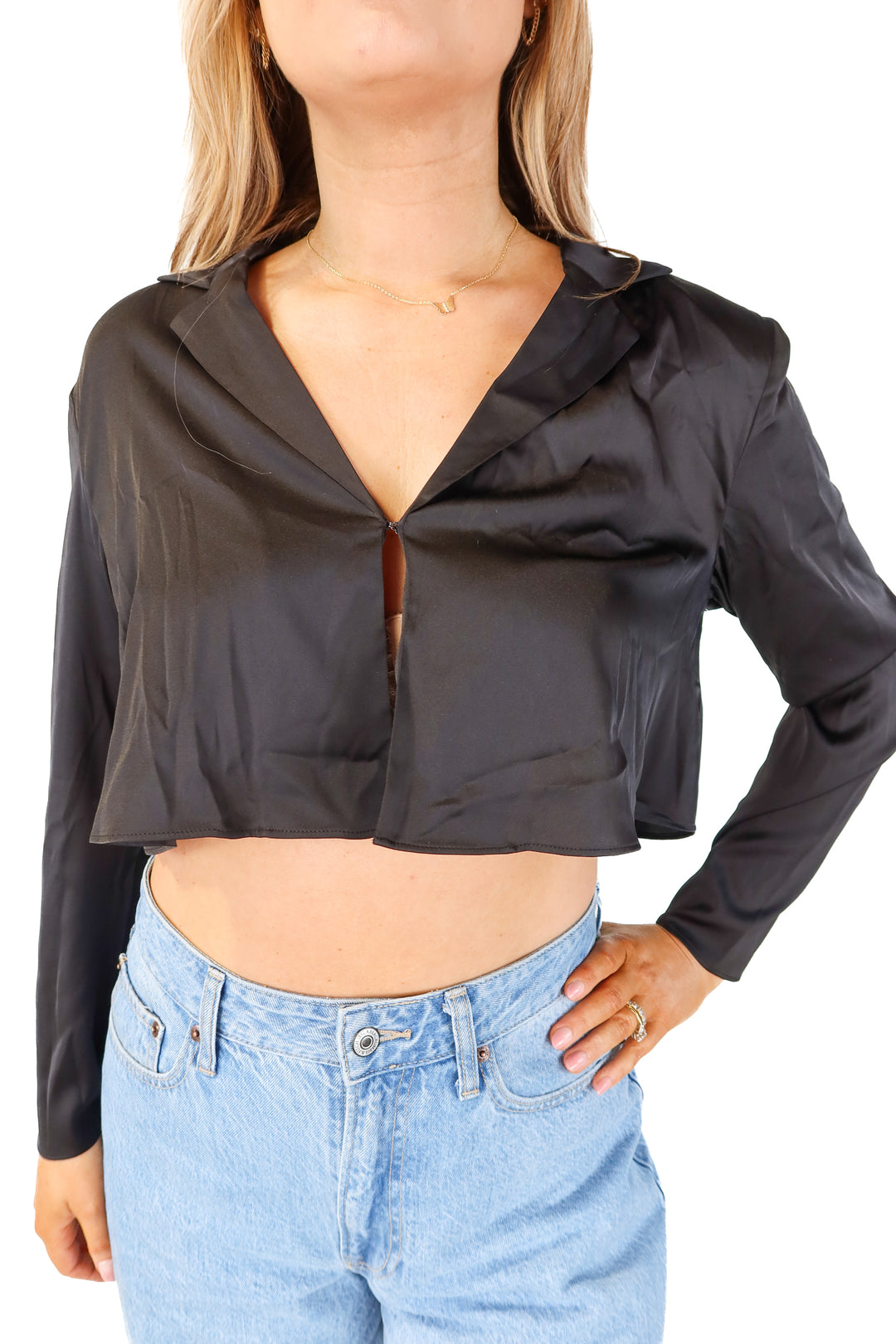 l'academie black cropped blouse NWT (m; retail $168)
