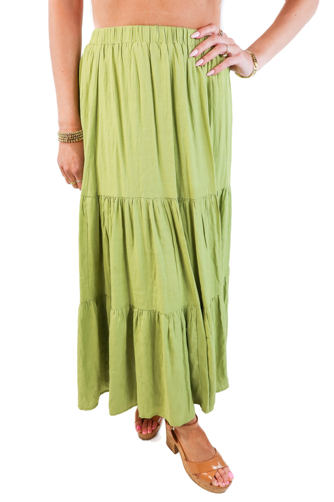 Princess Polly green tiered maxi skirt (s)