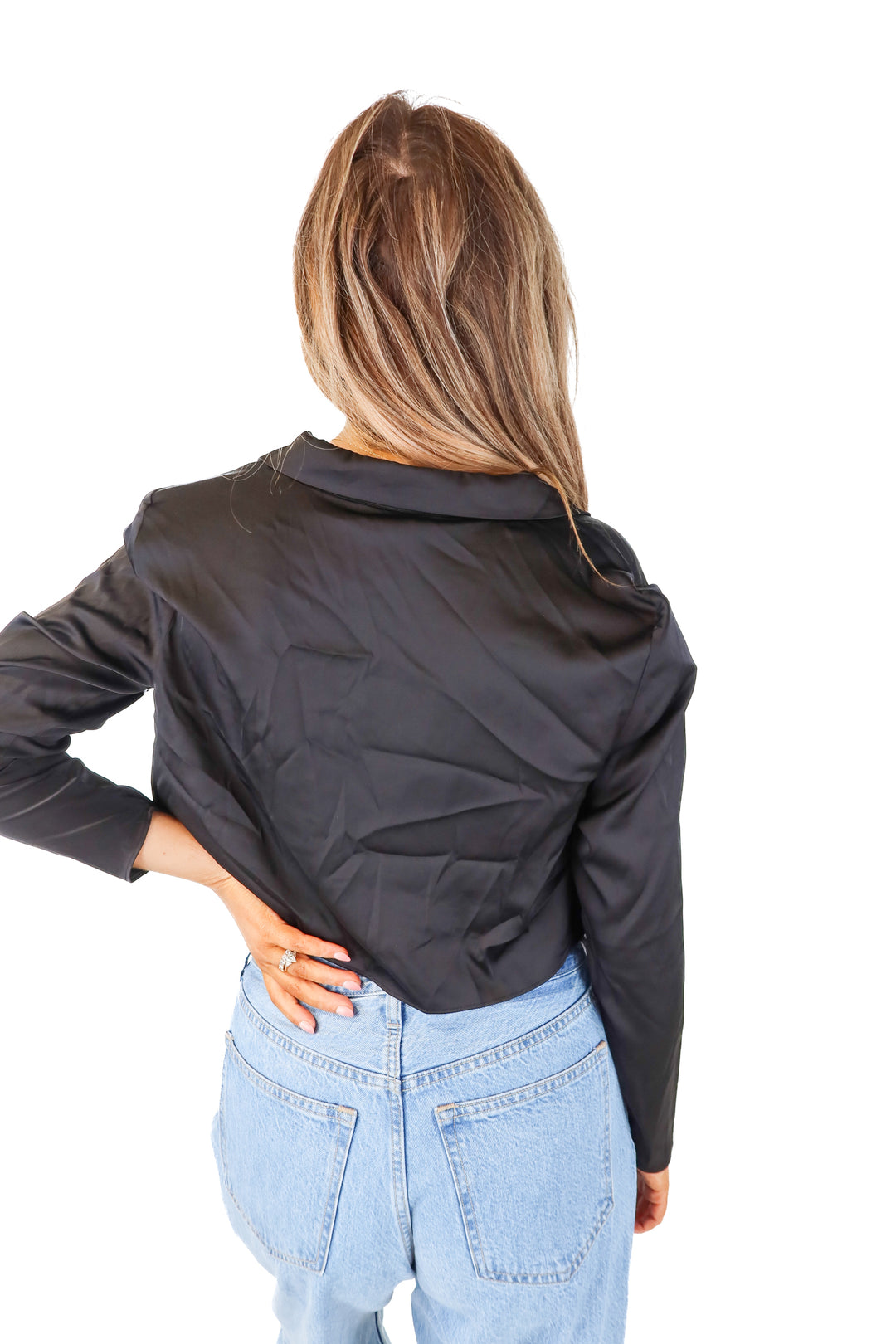l'academie black cropped blouse NWT (m; retail $168)