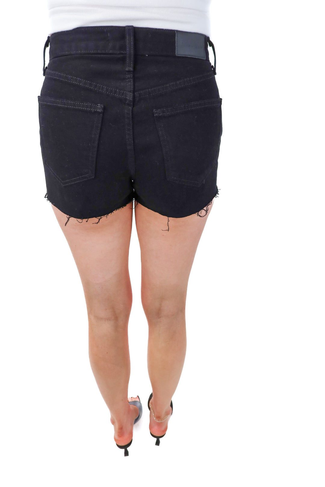 pistola black denim shorts (27; retail $128)