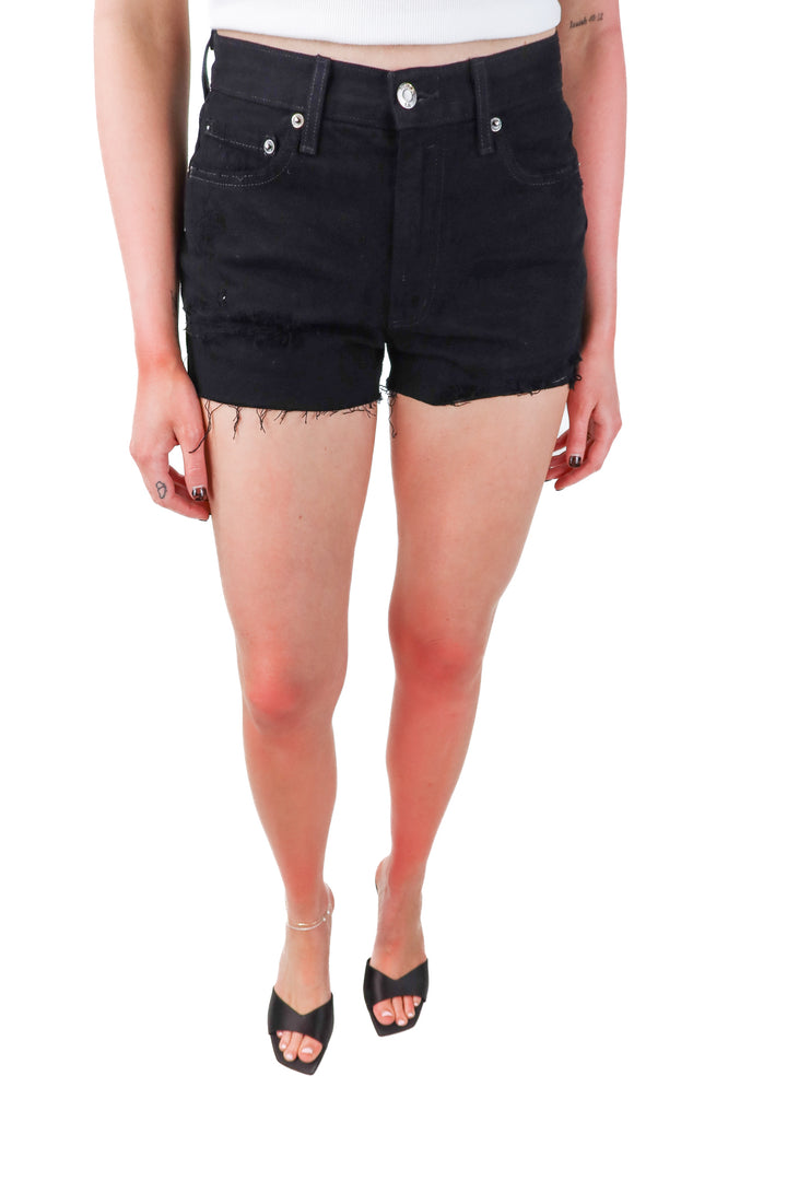 pistola black denim shorts (27; retail $128)