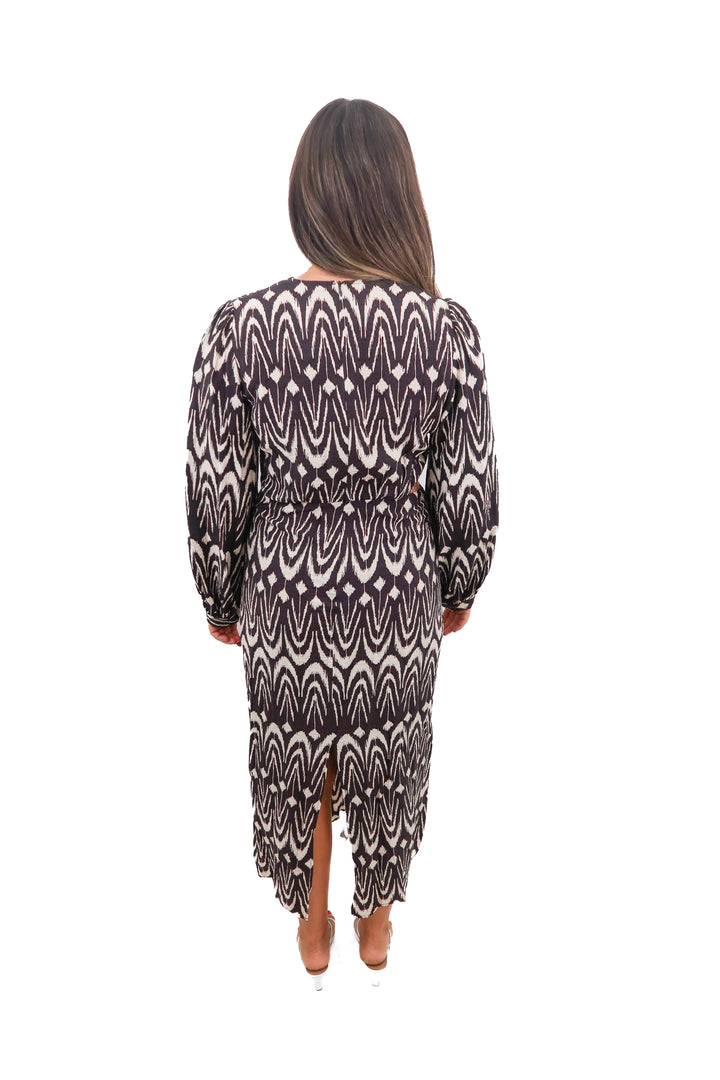 zara brown printed puff sleeve dress (L)
