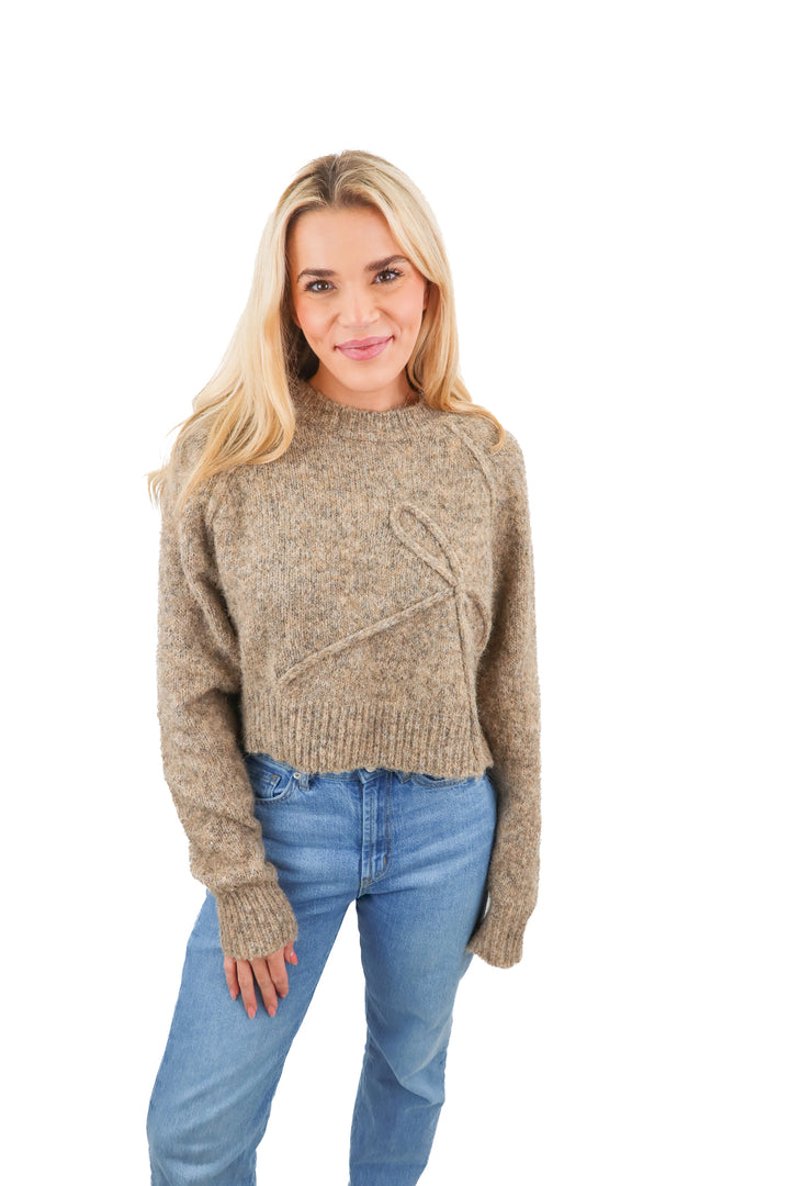 American Eagle brown knit sweater with bow embroidered detail (S)