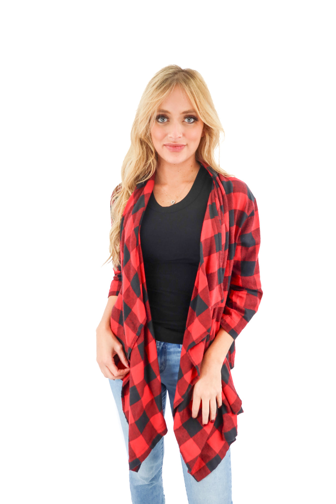 alternative red buffalo check open front cardigan (S)