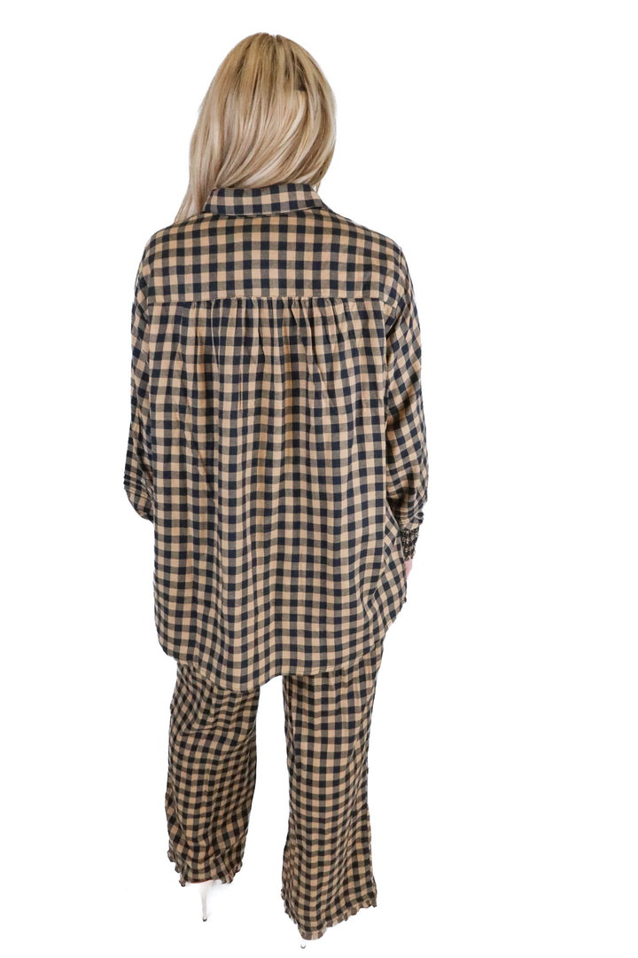 Eddy brown/black plaid button down set NWT (M)