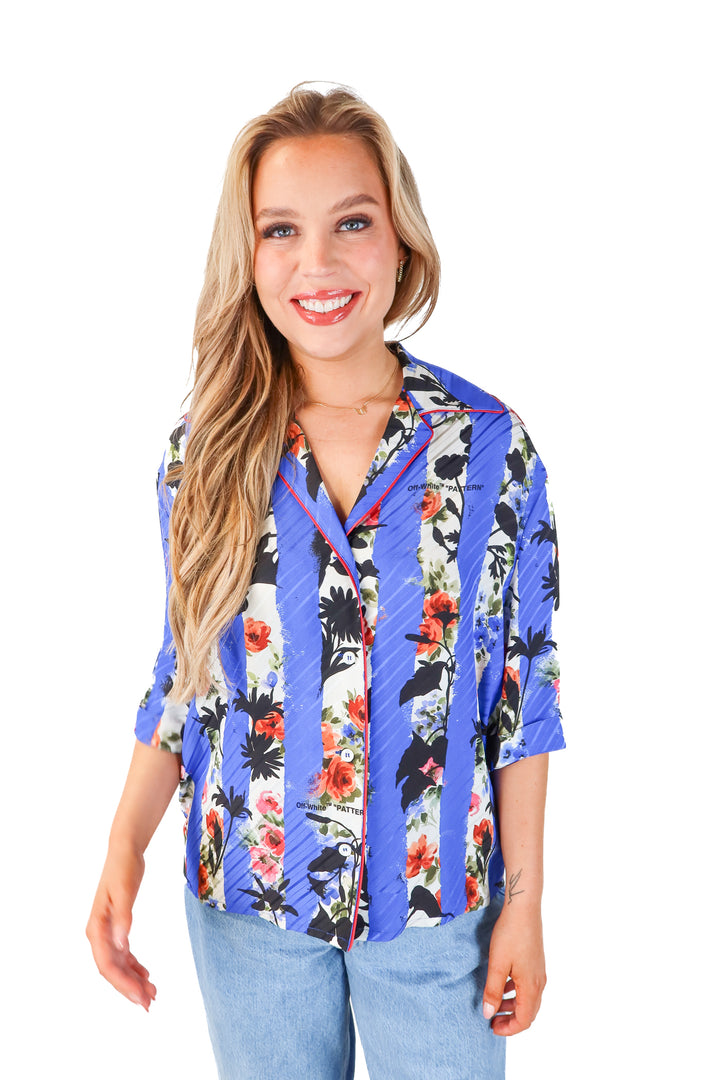 off-white blue floral button up (L; retail $725)