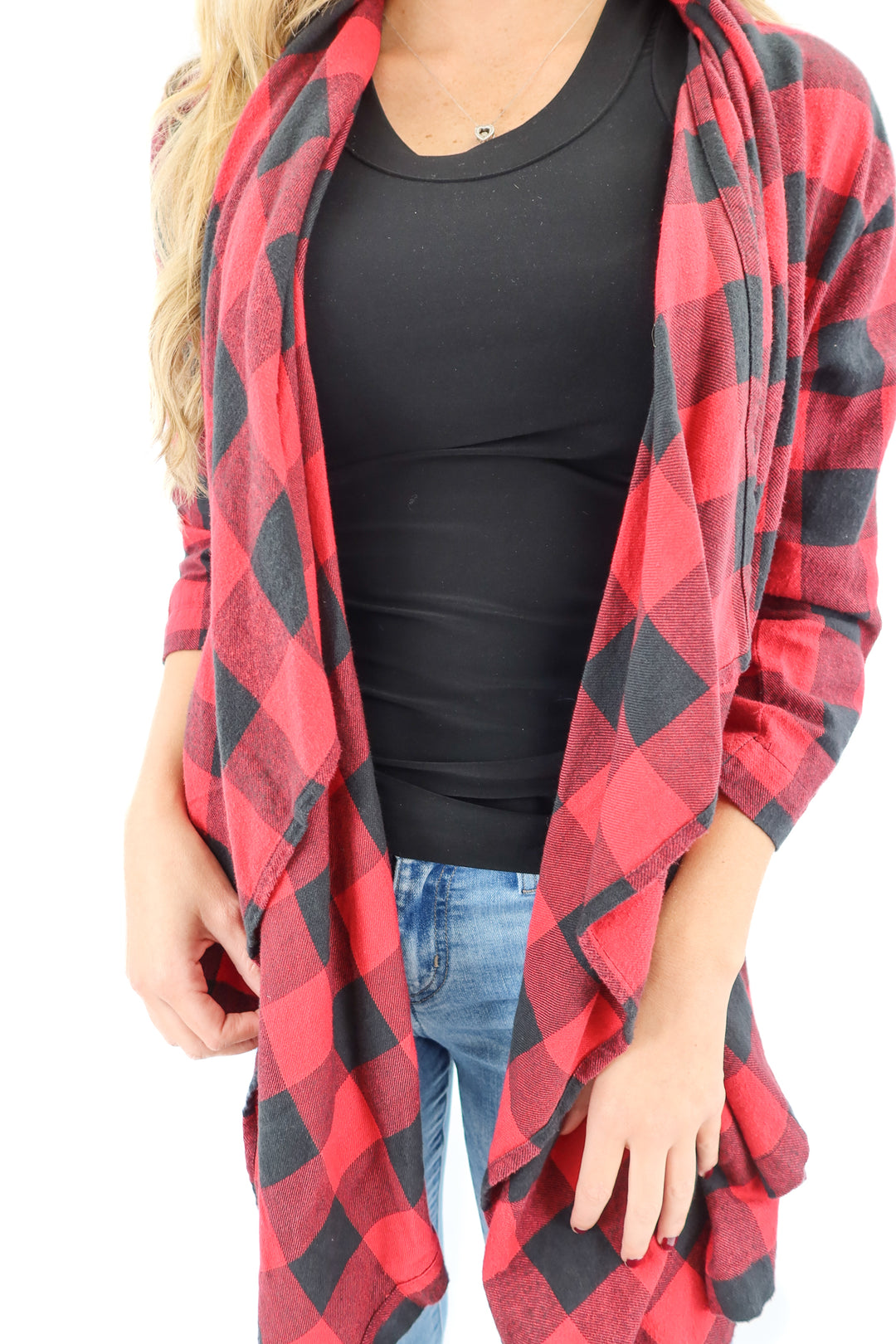 alternative red buffalo check open front cardigan (S)