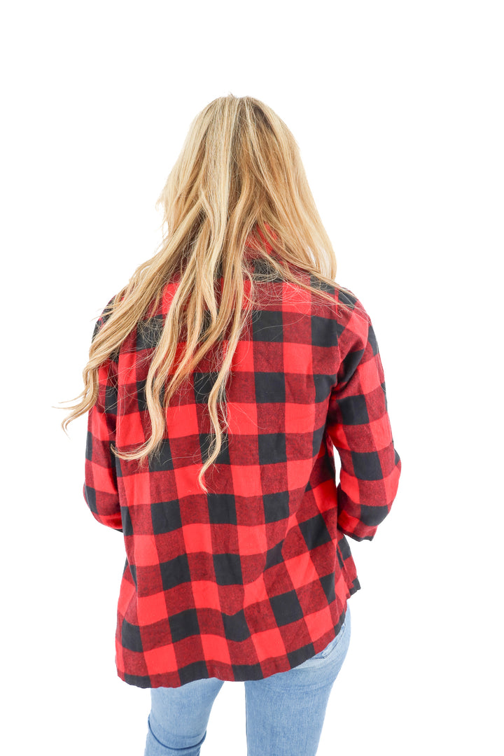 alternative red buffalo check open front cardigan (S)