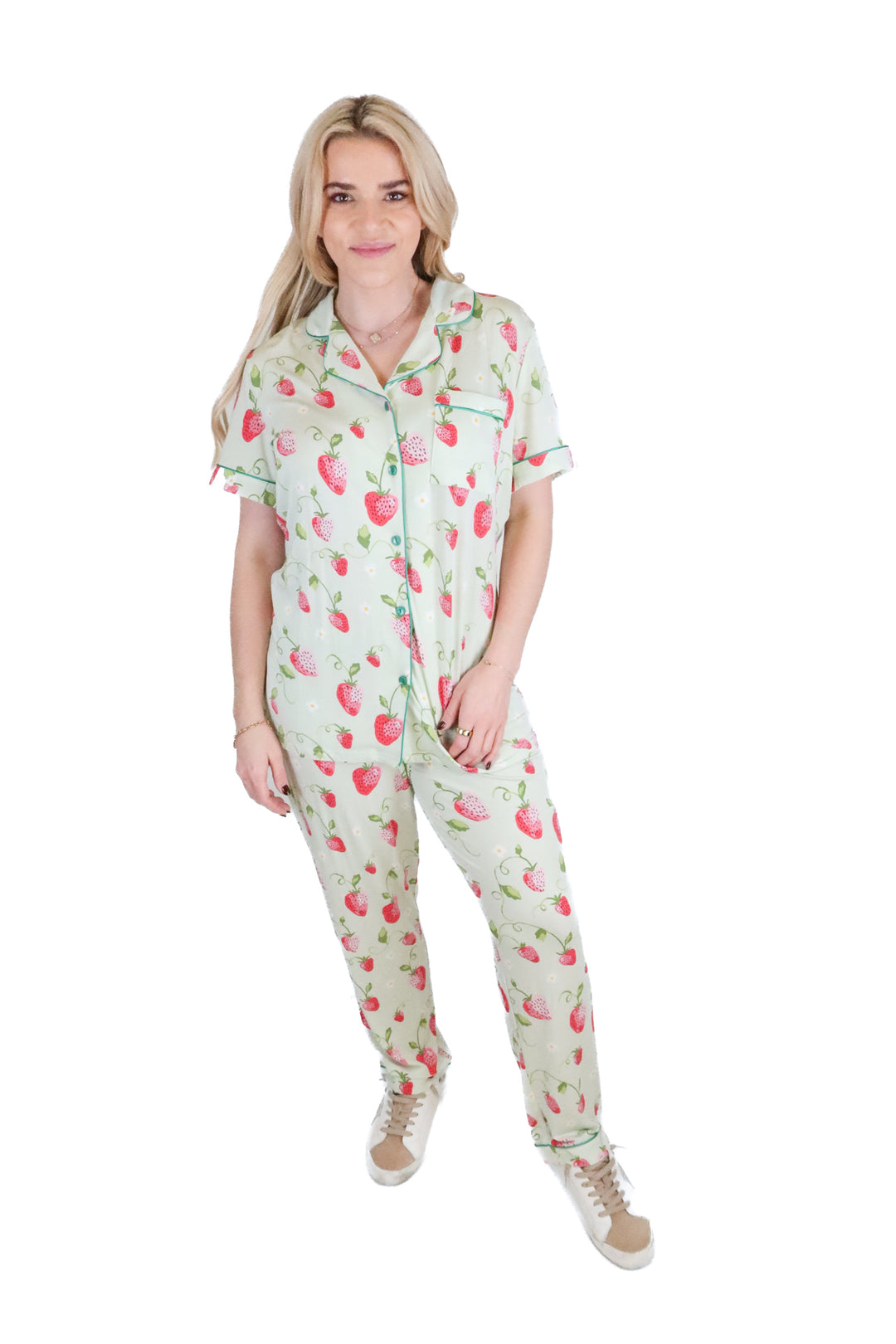 In My Sundays green strawberry pajama set NWT (M)