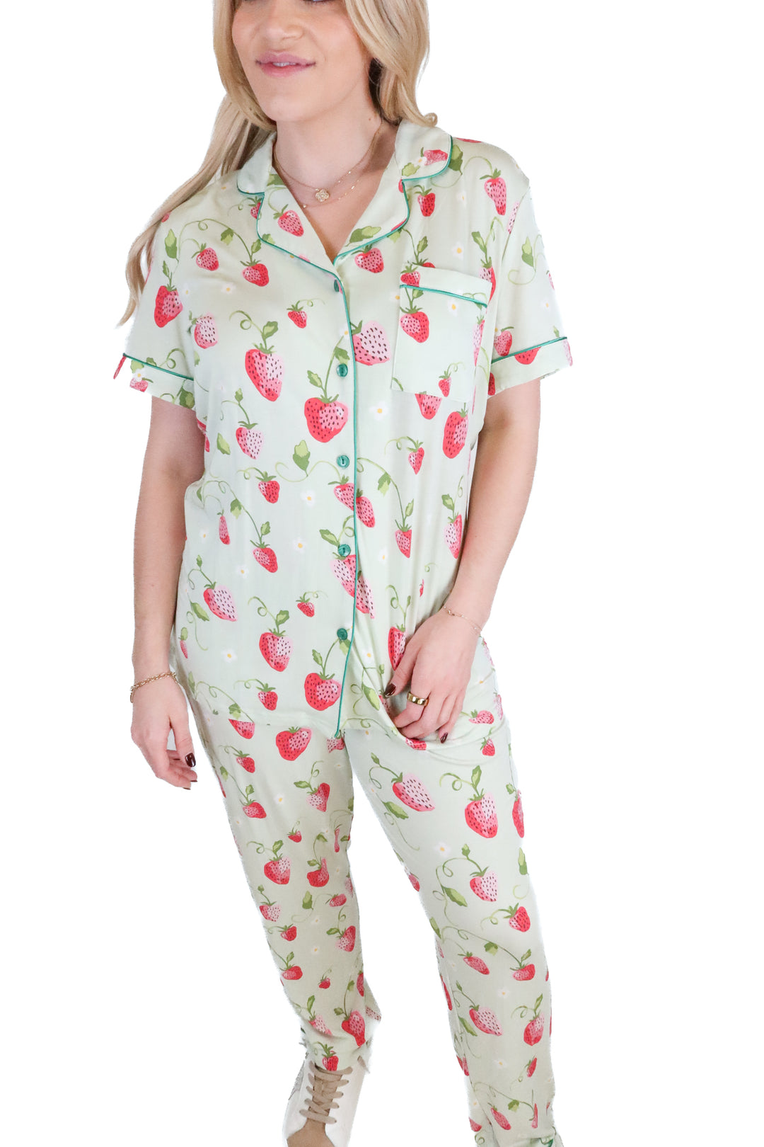In My Sundays green strawberry pajama set NWT (M)