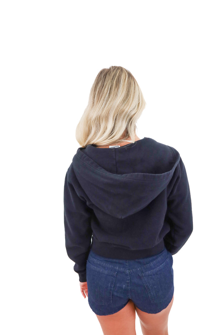 tna black sweatfleece cozy fleece zip hoodie jacket (xs; retail $88))