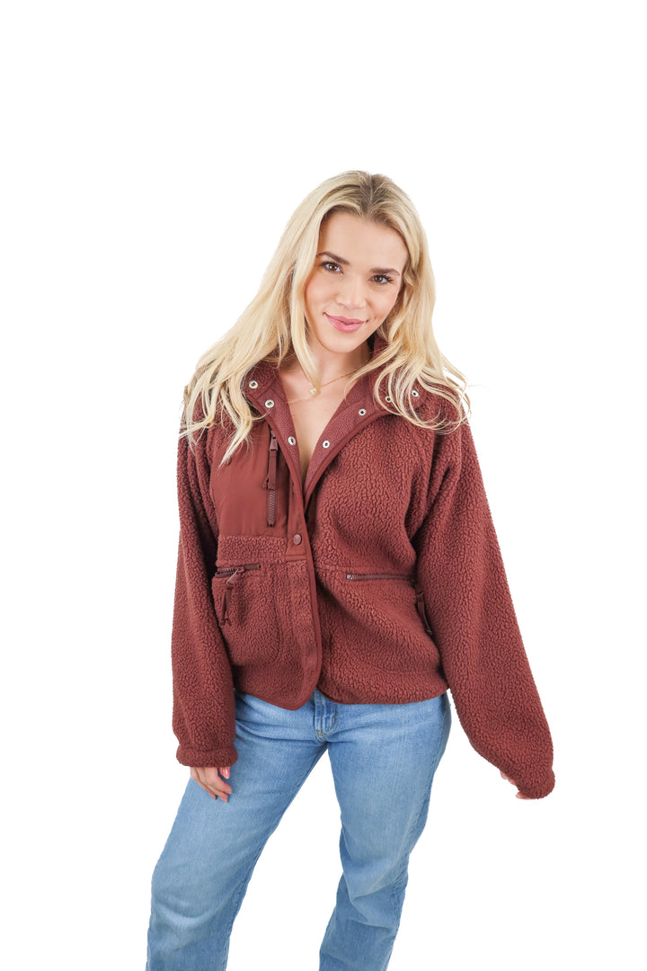 FP movement chocolate brown sherpa jacket (S)