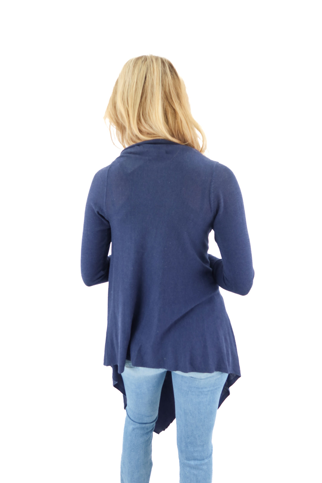 dolce cabo navy open front knit assymetrical cardigan (S)