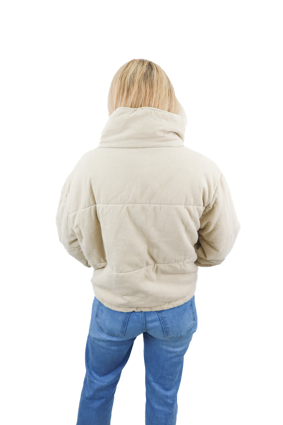 oh polly beige quilted corduroy puffer jacket (6; retail $202)