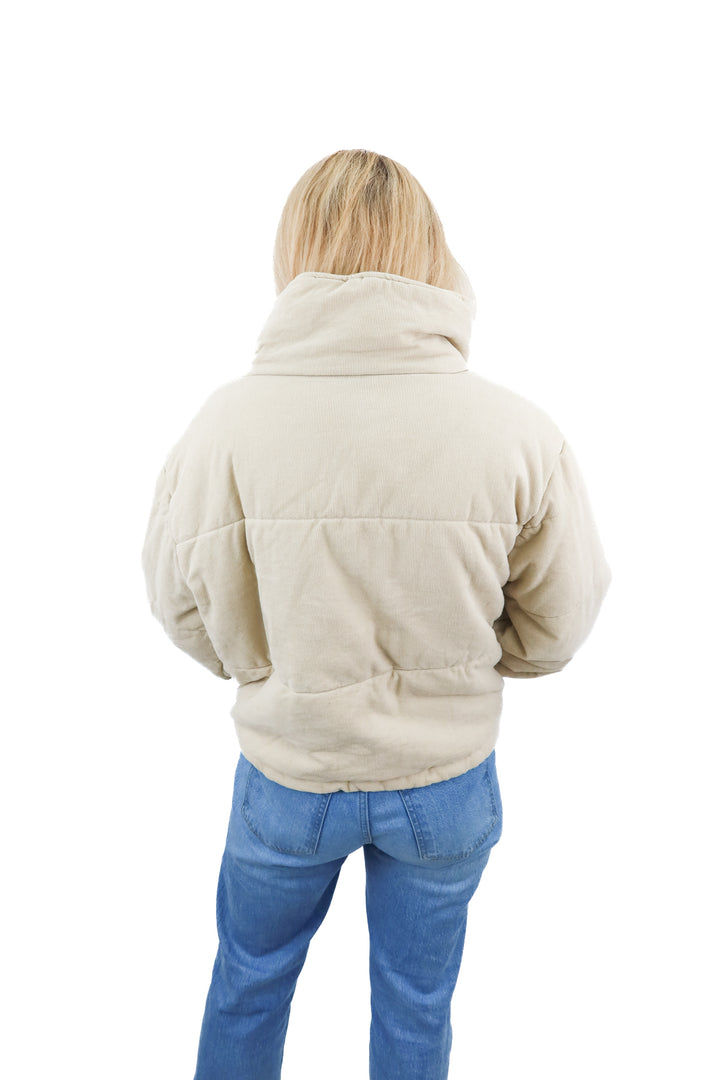 oh polly beige quilted corduroy puffer jacket (6; retail $202)