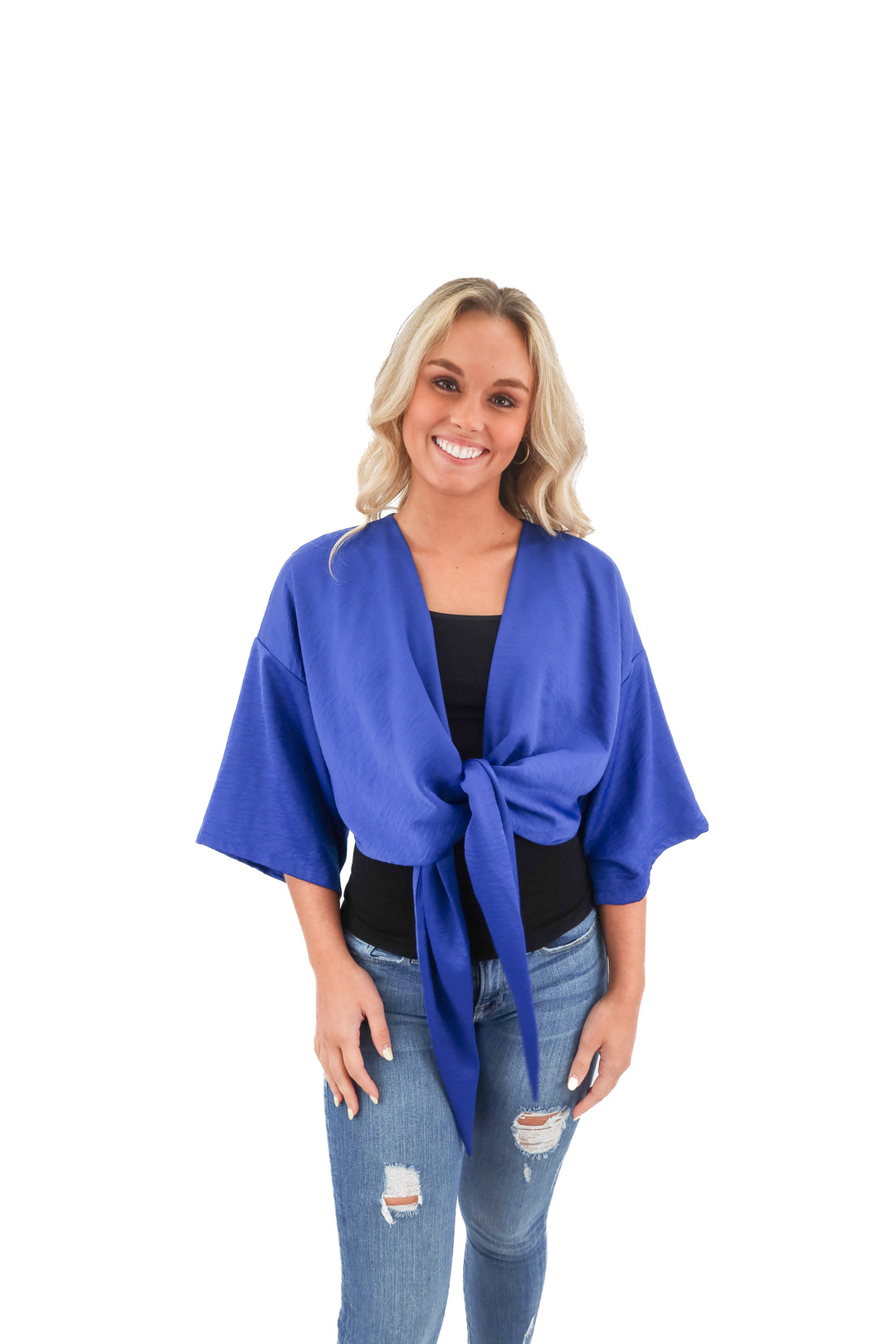 vici royal blue front tie short sleeve top (S)