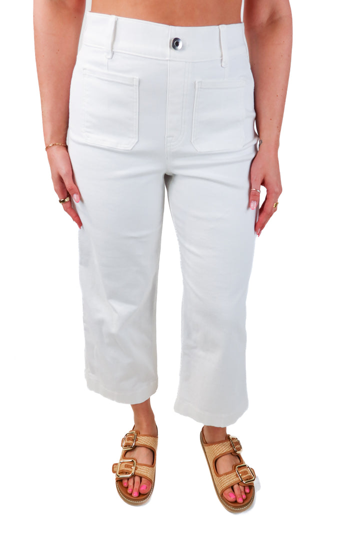 spanx white wide leg jeans (m; retail $148)