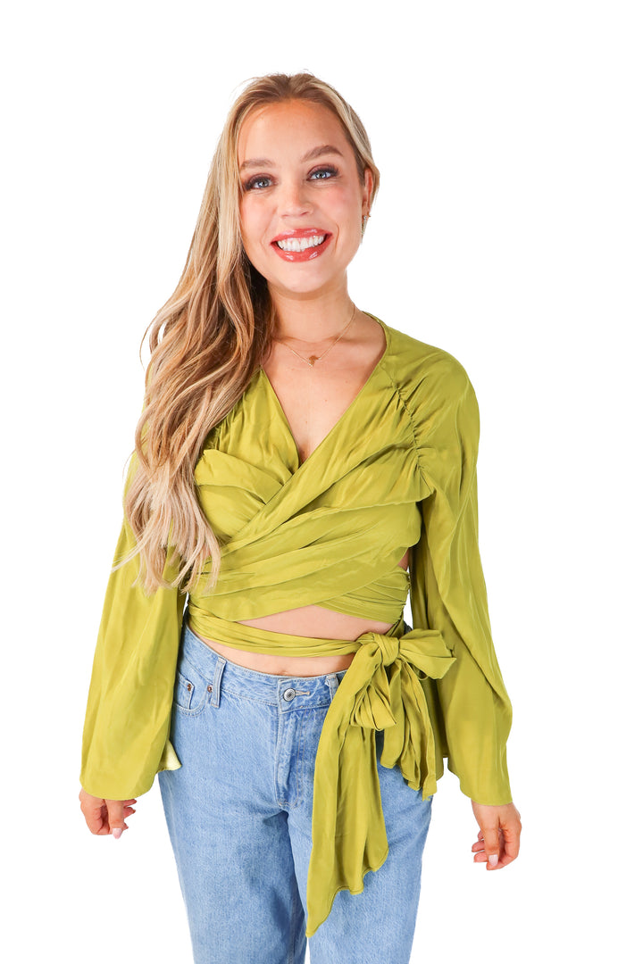 zara green wrap top (L)