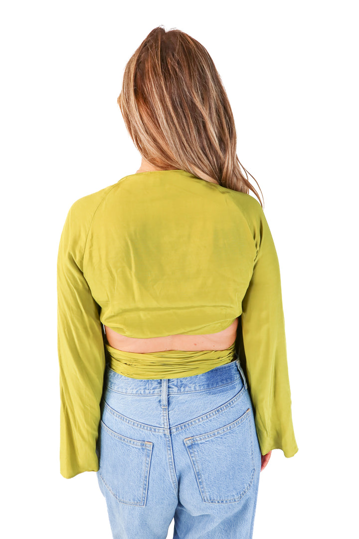zara green wrap top (L)