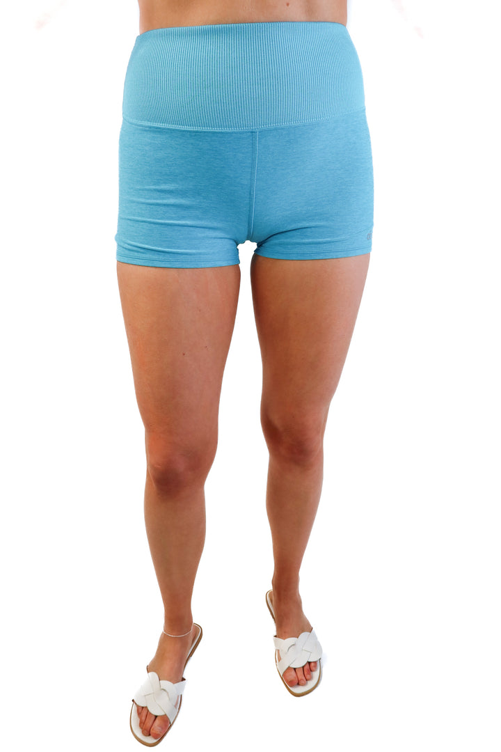 Alo heathered blue biker shorts (s; retail $68)