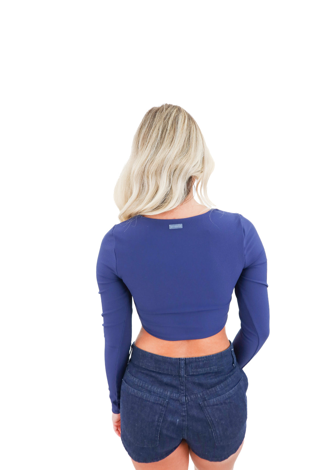 kittenish navy ribbed long sleeve active top (s)