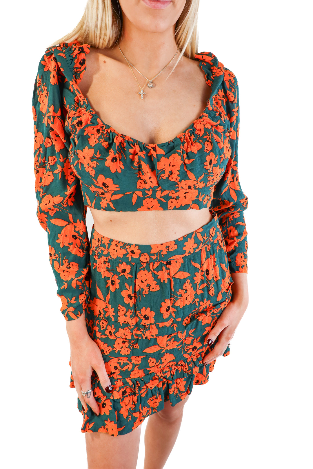 Rue Stiic green/orange floral set (s; retails for $88)