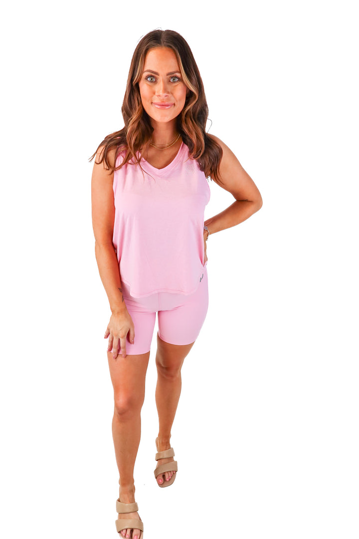 peloton pink shorts/tank active set (M; retail $148)