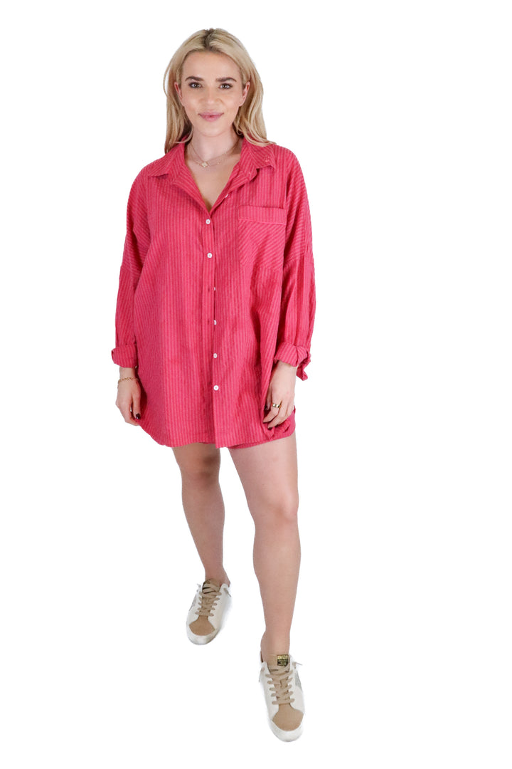 Free People Pink Striped Pajama Set (S; retail $68)