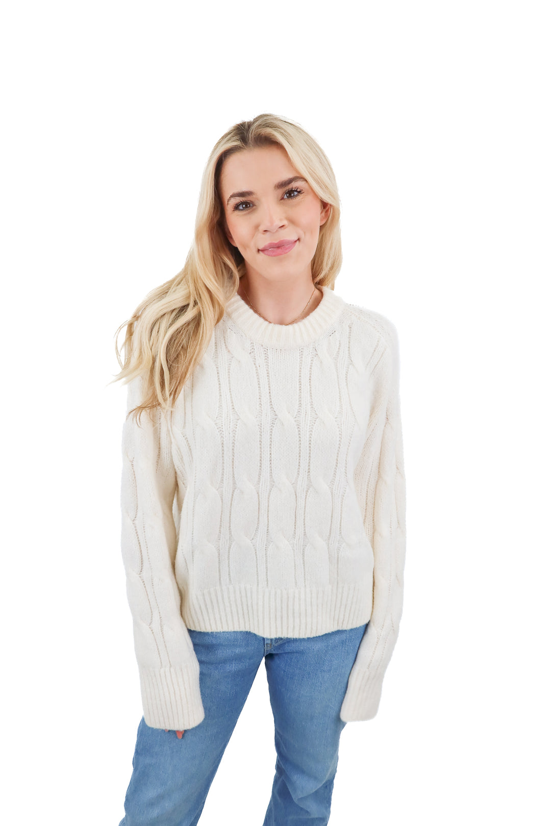 Abercrombie & Fitch cream cable knit scoopneck sweater (XS)