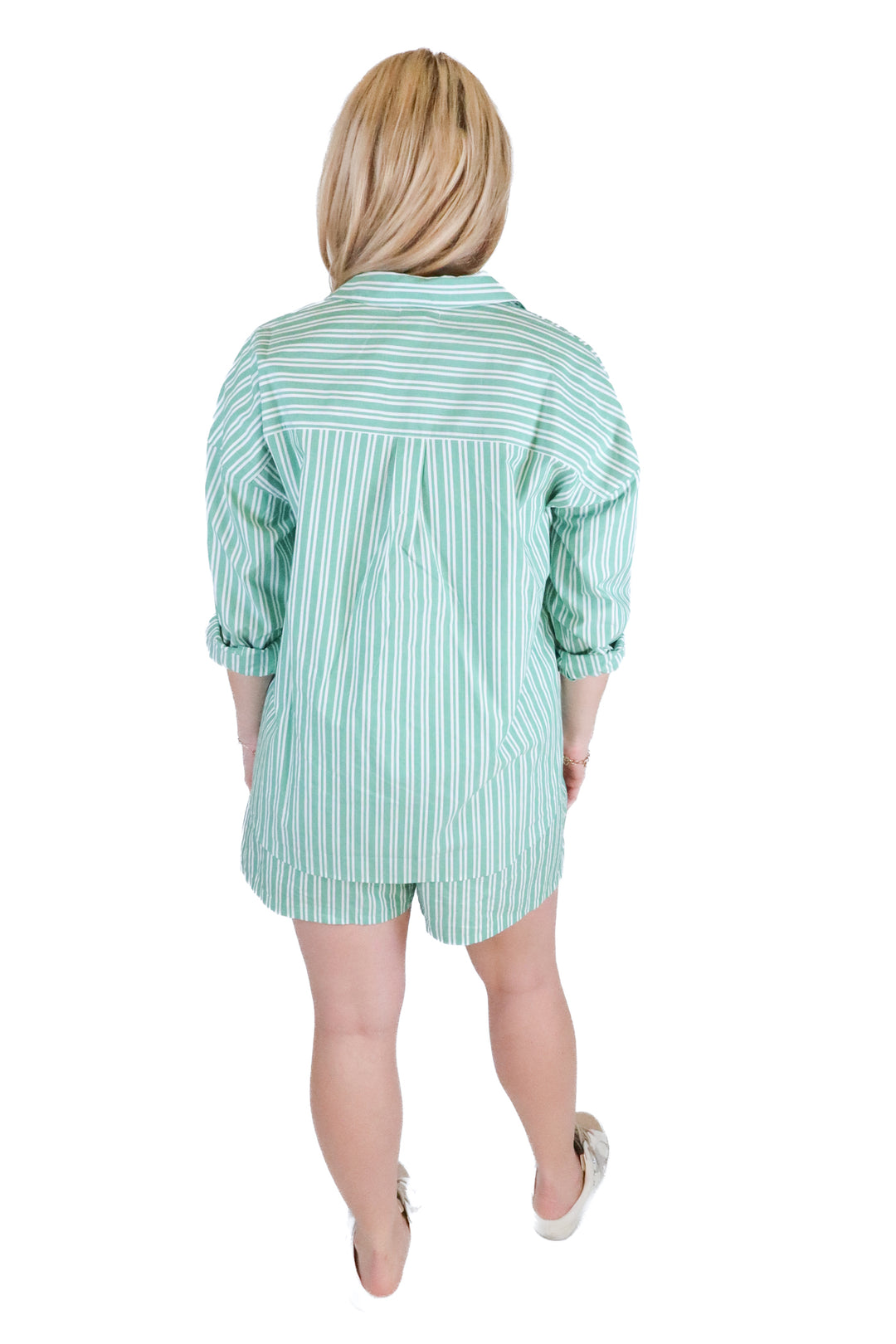 Lounge Green Striped Three Piece Pajama Set (S)
