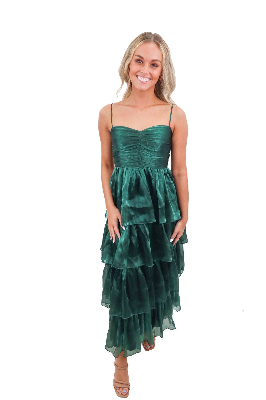 Petal and Pup emerald green ruffle maxi (XS)