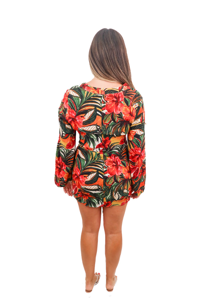 vici tropical wrap long sleeve dress (m; retail $64)