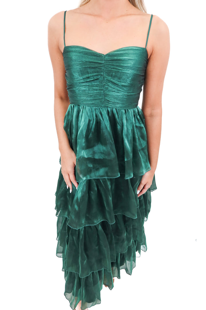 Petal and Pup emerald green ruffle maxi (XS)
