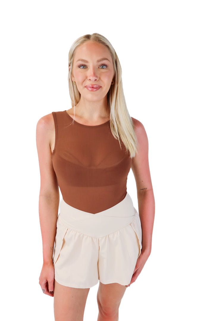 meshki brown mesh tank bodysuit NWT (s)