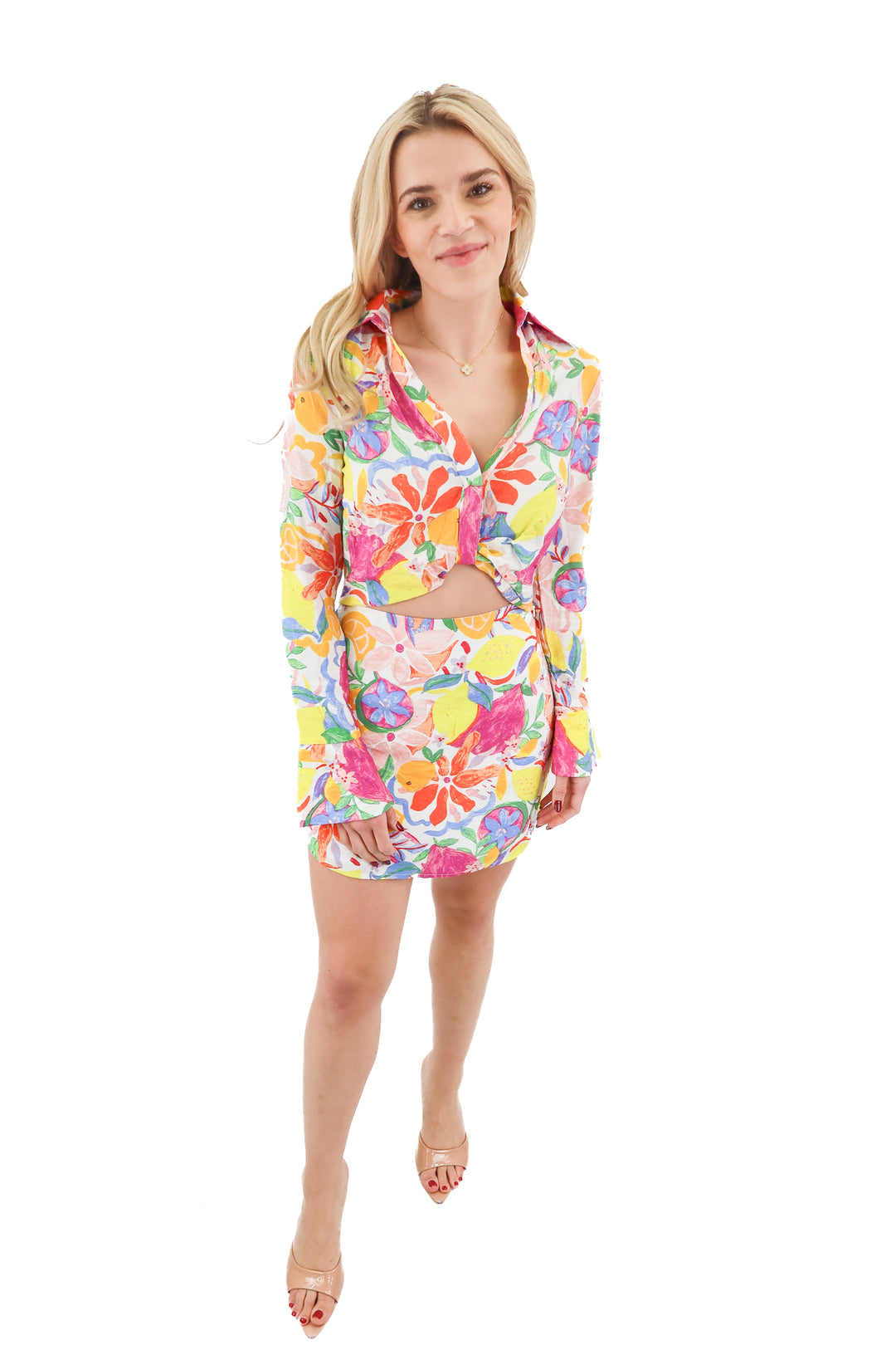 vici fruit/floral top and skirt set (S)