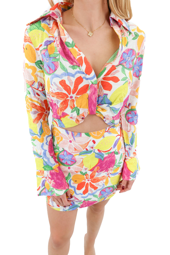 vici fruit/floral top and skirt set (S)