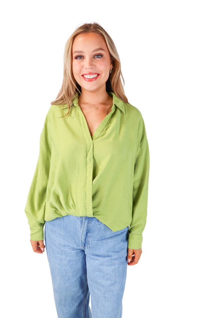 SOLD rachel zoe green collared top (L)