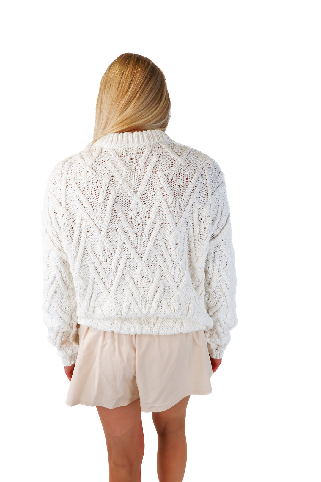 Free people white cable knit sweater (xs)