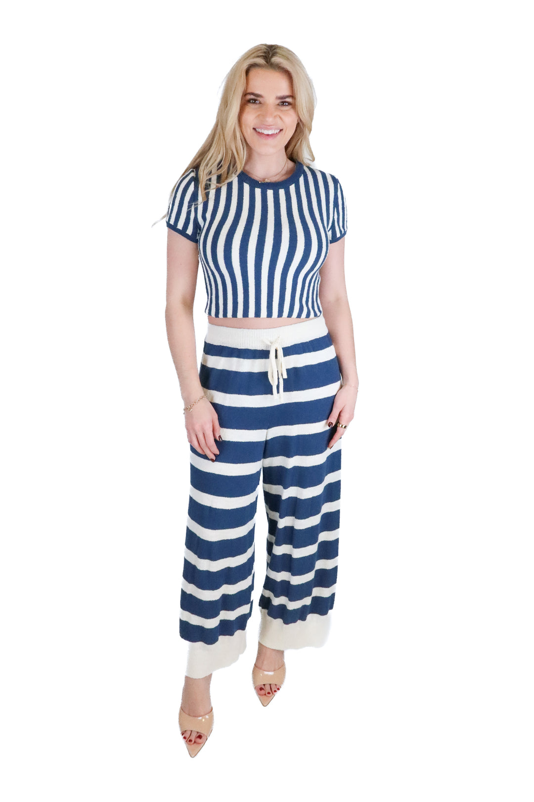 FP Beach Navy and Cream Striped Knitted Set (S; retail $148)