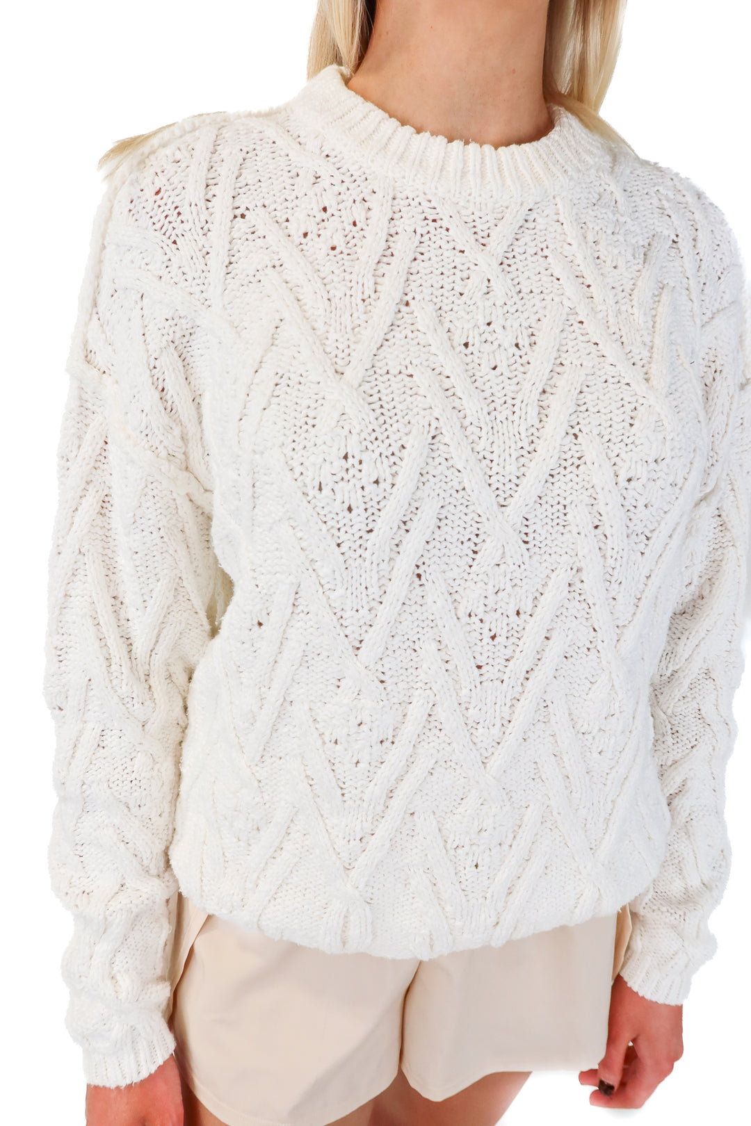 Free people white cable knit sweater (xs)