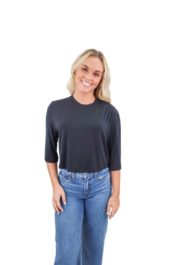 lululemon black cropped tshirt (6; retail $58)