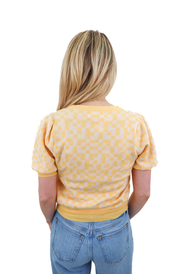 Heartloom checkered yellow tank and sweater set (S)