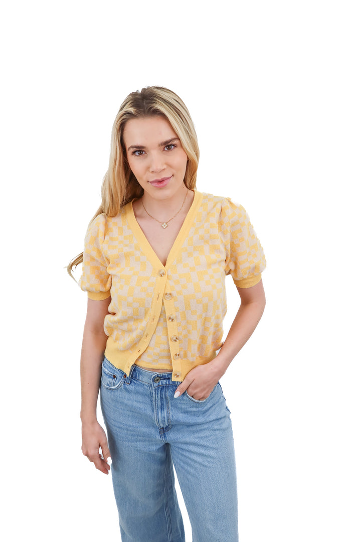 Heartloom checkered yellow tank and sweater set (S)